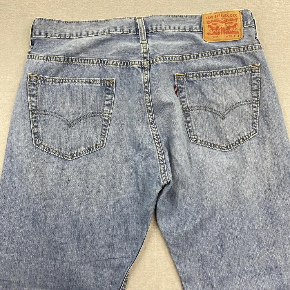 Levis Jeans Mens 34x34 Blue Denim Pants 569 Loose Straight Red Tab Cotton